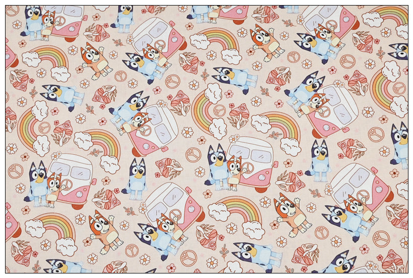 Bluey Floral the Aussie Dingo 8 prints! 1 Yard Quality Medium Thickness Plain Cotton Fabric, Fabric Aussie 2304