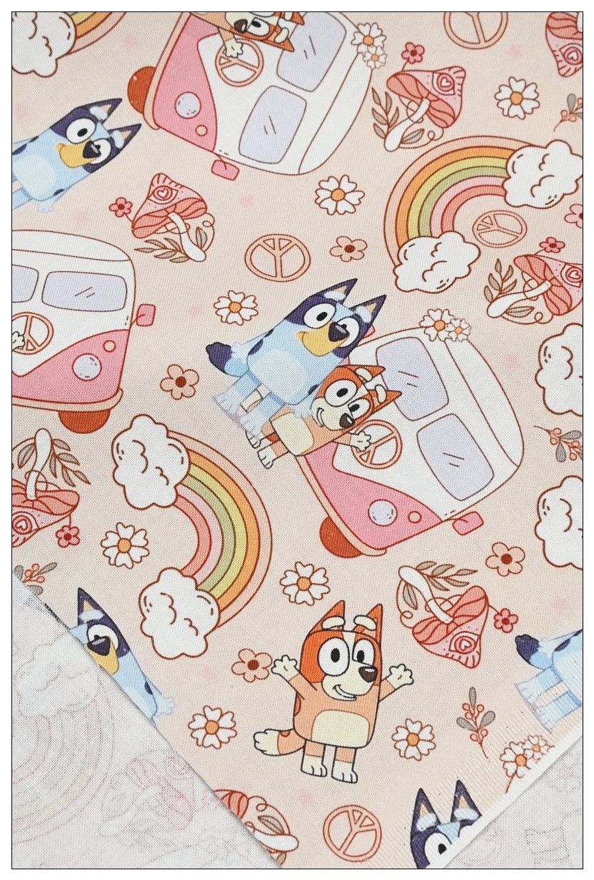 Bluey Floral the Aussie Dingo 8 prints! 1 Yard Quality Medium Thickness Plain Cotton Fabric, Fabric Aussie 2304