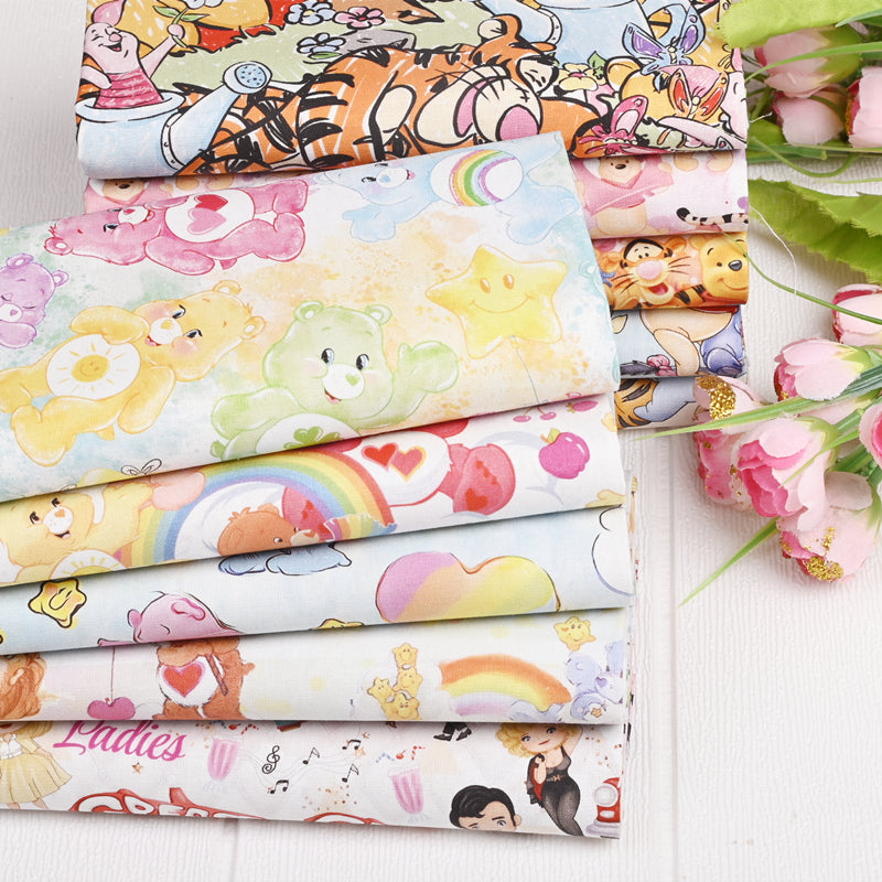 Winnie the Pooh and Friends 5 prints! 1 Meter Medium Thickness Cotton Fabric, Fabric by Yard, Yardage Cotton Fabrics for Style Clothes, Bags