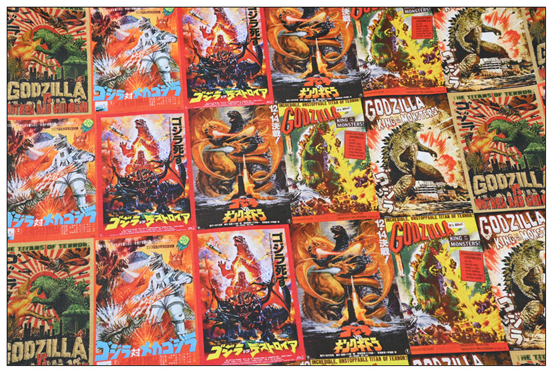 Godzilla the Monster Posters American Retro Pictures ! 1 Yard Medium Cotton Fabric, Fabric by Half Yard for Style Clothes, Bags