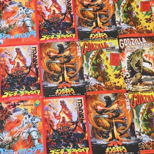 Godzilla the Monster Posters American Retro Pictures ! 1 Yard Medium Cotton Fabric, Fabric by Half Yard for Style Clothes, Bags