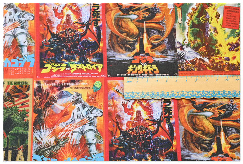 Godzilla the Monster Posters American Retro Pictures ! 1 Yard Medium Cotton Fabric, Fabric by Half Yard for Style Clothes, Bags