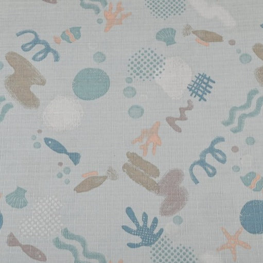 Fish Ocean Japanese Style Retro Pattern! 1 Meter Medium Summer Slub Cotton Floral Fabric by Yard, Yardage Cotton Fabrics Style Garments, Bags