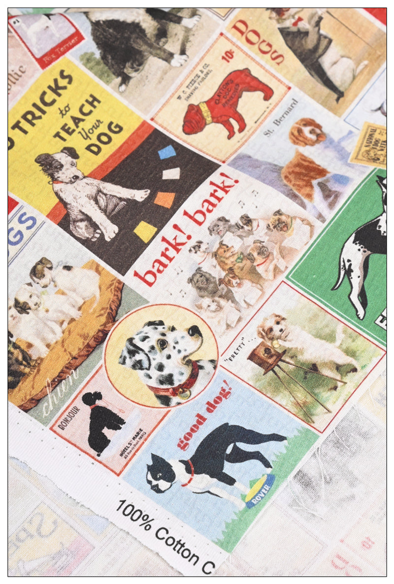 Kennel Club Dogs Book American Retro Pictures ! Half Meter Medium Thickness Cotton-Linen Fabric, Fabric by Half Yard for Style Clothes, Bags