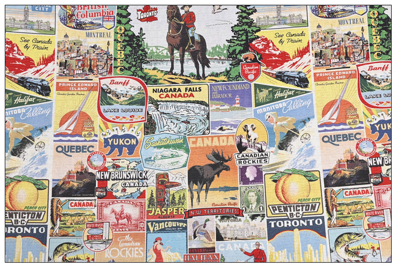 Canadian Attractions American Retro Pictures ! Half Yard Medium Thickness Cotton-Linen Fabric, Fabric by Half Yard for Style Clothes, Bags