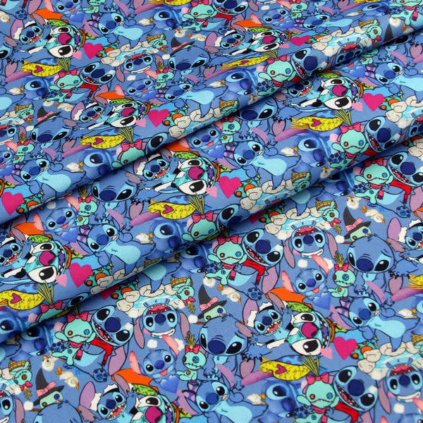 Stitch Packed blue! 1 yard Medium Thickness Cotton Fabric, Fabric by Yard, Yardage Cotton Fabrics Style Prints Lilo & Stitch