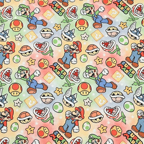 Super Mario and the Game Staff  2 prints! 1 Meter Plain Cotton Fabric by Yard, Yardage Cotton Fabrics for Style Bags