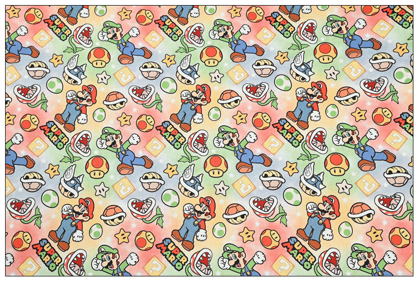 Super Mario and the Game Staff  2 prints! 1 Meter Plain Cotton Fabric by Yard, Yardage Cotton Fabrics for Style Bags