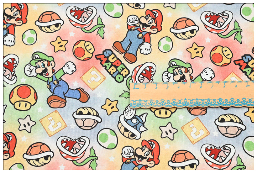 Super Mario and the Game Staff  2 prints! 1 Meter Plain Cotton Fabric by Yard, Yardage Cotton Fabrics for Style Bags