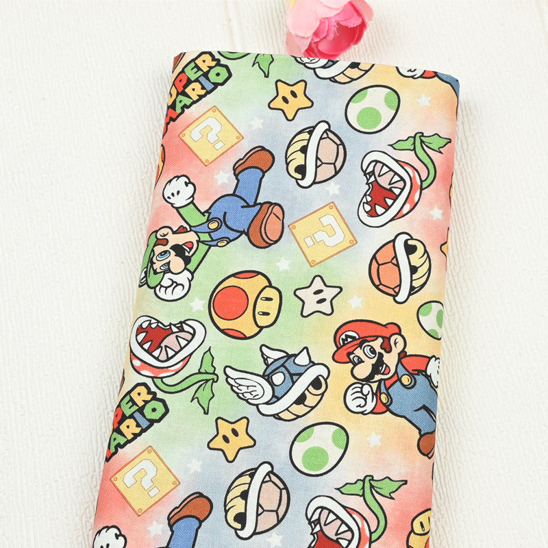 Super Mario and the Game Staff  2 prints! 1 Meter Plain Cotton Fabric by Yard, Yardage Cotton Fabrics for Style Bags