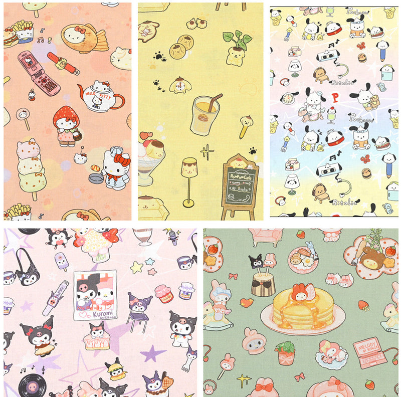 Hello Kitty My Melody Pochacco Anime! 1 Yard Printed Cotton Fabric, Fabric by Yard, Yardage Bag Fabrics, Children Fabrics, Kids, Japanese