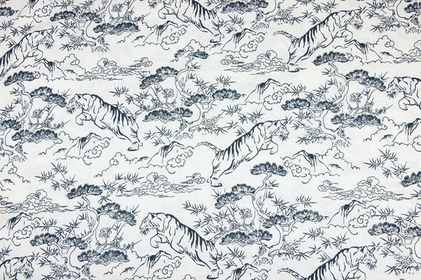 Japanese Style Tiger Drawing artpiece Black and White! 1 Meter Printed Cotton Fabric, Fabric by Yard, Yardage Fabrics, Children  Kids