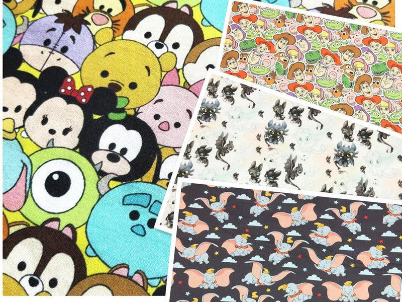 Mickey Winnie and Other! 1 Meter Printed Cotton Fabric, Fabric by Yard, Yardage Cotton Bag Fabrics, Children Fabrics