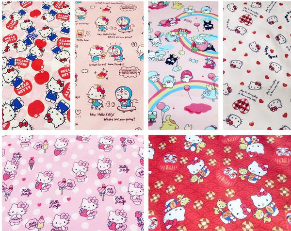 Hello Kitty Collection polyester Series! 1 Yard Stiff Polyester Twill Fabric by Yard, Yardage Polyester Canvas Fabrics Bags Kids Children
