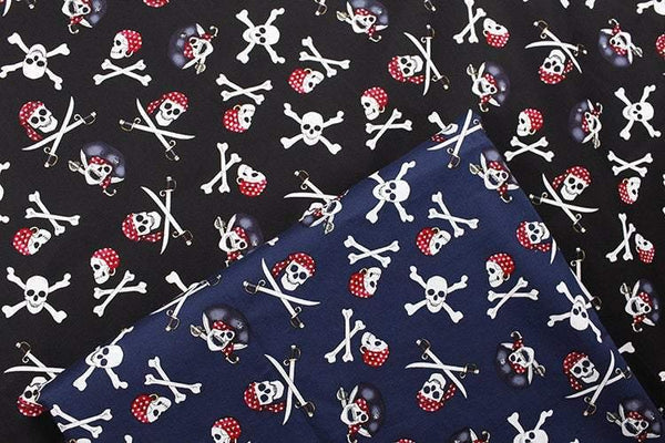 Skull Pirates Black and Navy! 1 Meter Medium Thickness  Cotton Fabric, Fabric by Yard, Yardage Cotton Fabrics for  Style Garments, Bags