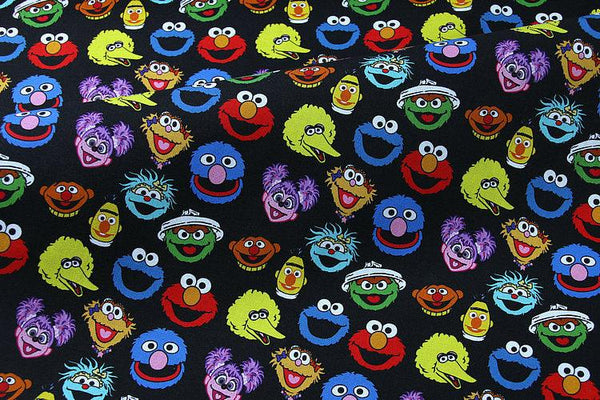 Sesame Street Characters black! 1 Meter Medium Thickness Blends Fabric, Fabric by Yard, Yardage Fabrics for  Style Garments, Bags