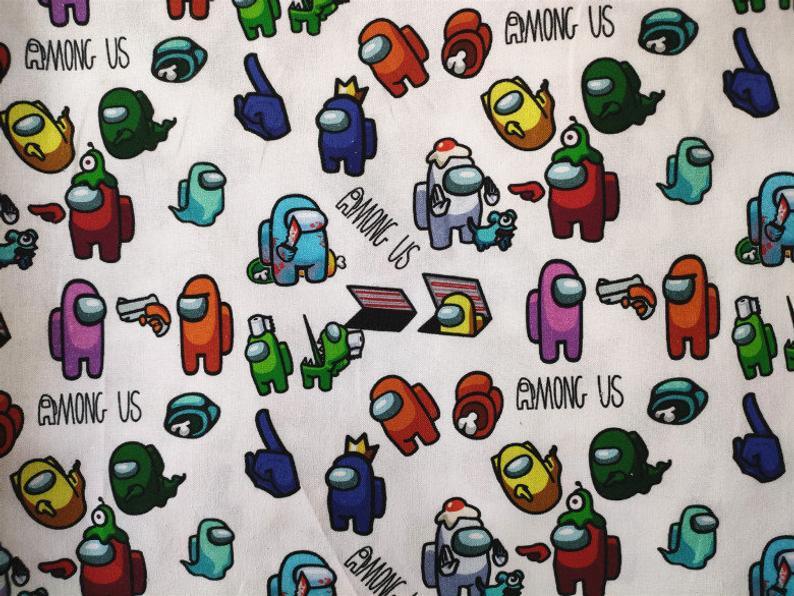 Among Us the game series3 5 Prints ! 1 Meter Medium Printed Cotton Fabric by Yard, Yardage Cotton Bag online Game, Crewmates, Impostorser - fabrics-top