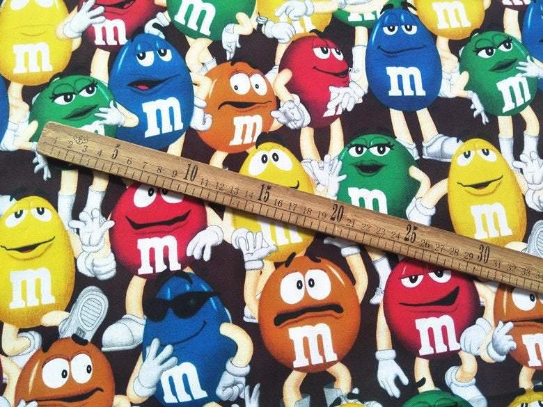 M&M's Chocolate Beans ! 1 Meter Medium Thickness Cotton Fabric, Fabric by Yard, Yardage Cotton Fabrics for Style Clothes, Bags - fabrics-top