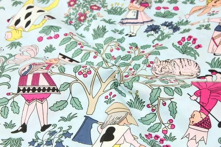 Alice's Adventures in Wonderland blue! 1 Meter Medium Printed Cotton Fabric, Fabric by Yard, Yardage Cotton Bag Fabrics Alice Poker - fabrics-top