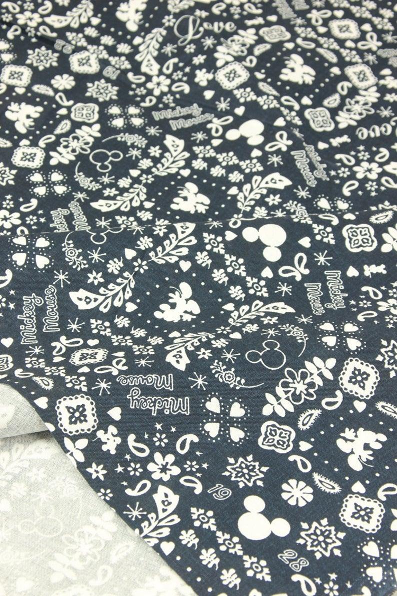 Folkloric Mickey Small Paisley navy! 1 Meter Medium Cotton Fabric, Fabric by Yard, Yardage Cotton Fabrics for Style Garments, Bags - fabrics-top