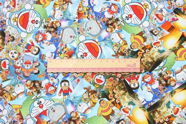 Doraemon characters! 1 Yard Quality Cotton Plain Fabric, Fabric by Yard, Yardage Cotton Fabrics for Clothes Bags,  Cool Cats Japanese - fabrics-top