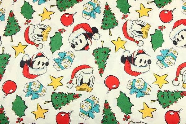 Mickey with Christmas hat! 1 Meter Medium Thickness Fine Cotton Fabric, Fabric by Yard, Yardage Cotton Fabrics for  Style Garments, Bags