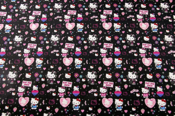 Eat the Rich  Hello Kitty ! 1 Meter Printed Cotton Fabric, Fabric by Yard, Yardage  Bag Fabrics, Children  Kids, Japanese - fabrics-top