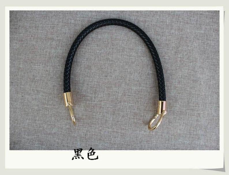 A Braided PU Leather Bag handle With Dismountable Buckles, flexible edition, total length 60 cm, Golden Clip Hardwares, 6 Colors available - fabrics-top