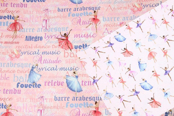 Ballerina Dancers 2 prints! 1 Meter Printed Cotton Fabric, Fabric by Yard, Yardage Fabrics, Children Kids