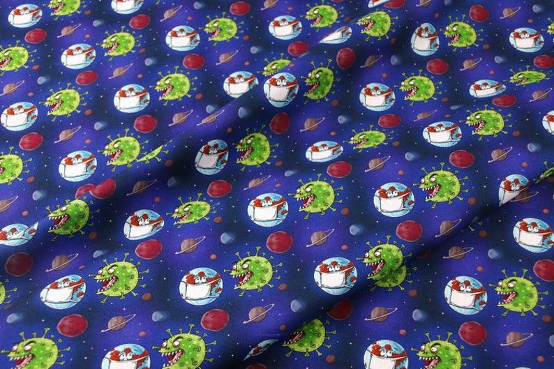 Virus Planet Covid-19 Theme ! 1 Meter Medium Weight Plain Cotton Fabric, Fabric by Yard, Yardage Cotton Fabrics Style Garments,  Medical - fabrics-top