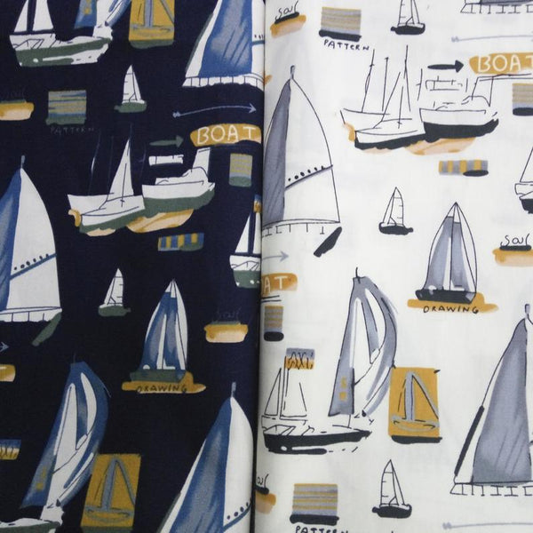 Boats! 1 Meter of Quality Printed Cotton Fabrics,  by Yard, Fabric Yardage Ship Navy Fabric, Dress Fabrics, Yacht