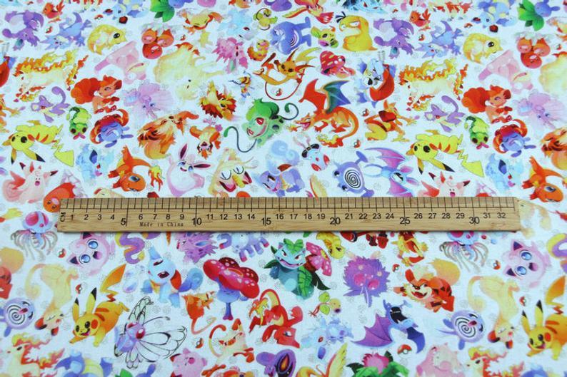 Pikachu Pocket Monster Series 3 Black! 1 Yard Medium Thickness Plain Cotton Fabric, Fabric by Yard, Yardage Cotton Fabrics Style Japanese - fabrics-top