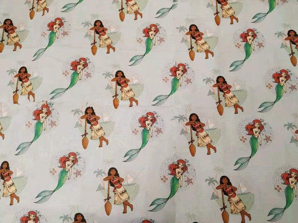 Moana and the Little Mermaid! 1 Yard Quality Medium Thickness Plain Cotton Fabric, Fabric by Yard, Yardage Cotton Fabrics Fairy Tales Fish