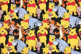 Winnie and Friends black! 1 Meter Printed Cotton Fabric, Fabric by Yard, Yardage Fabrics, Children  Kids