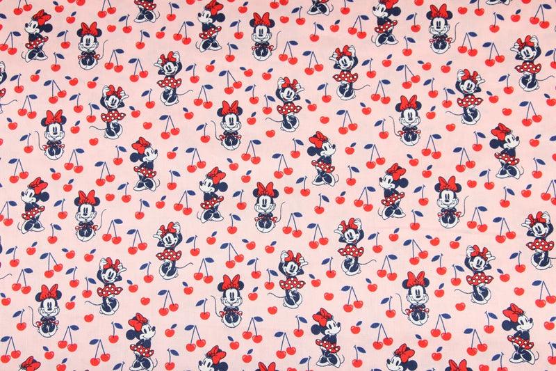 Minnie with Cherry pink! 1 Meter Light Weight  Cotton Fabric, Fabric by Yard, Yardage Cotton Fabrics for  Style Garment