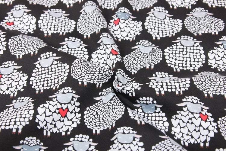 Sheep with Hearts gray! 1 Meter Medium Thickness Plain Cotton Fabric, Fabric by Yard, Yardage Cotton Fabrics for  Style Garments, Bag - fabrics-top