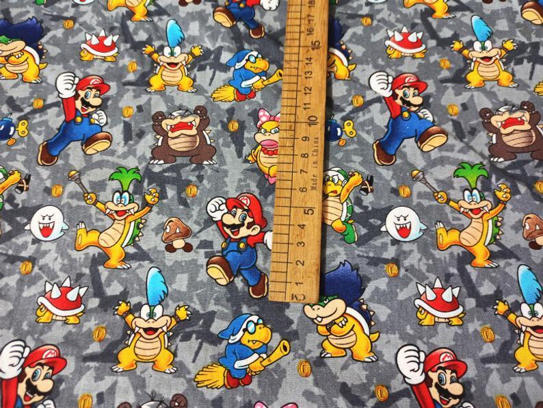 Super Mario and Monsters gray! 1 Meter Quality Medium Thickness Plain Cotton Fabric, Fabric by Yard, Yardage Cotton 202011 - fabrics-top