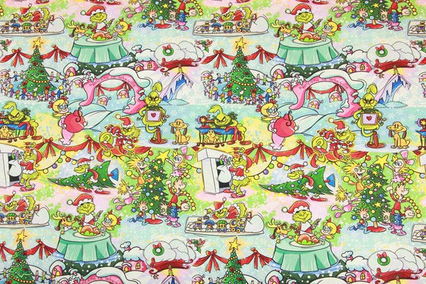 Grinch's Bouquet green ! 1 meter of Quality Printed Cotton Fabrics by Yard, Fabric Yardage Comics Fabrics Draft Grinch Christmas