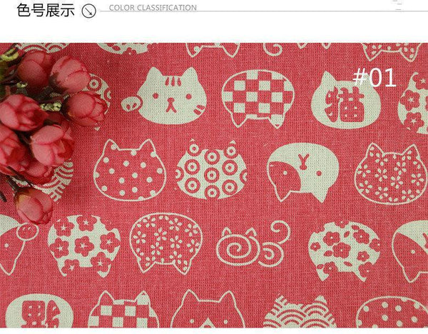 猫 ねこ Japanese Cats with Pattern 5 Colors! 1 Meter Medium Cotton-linen Fabric, Fabric by Yard, Yardage Cotton Fabrics Garments, Bags - fabrics-top
