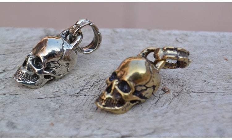 An Exquisite Brass Skull Accessory, Silver Skull Pendant, Great for Leather Handworks or other Crafts, Silver Skulls - fabrics-top