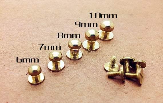 10sets Brass Button Head Studs Screwbacks Leather craft, Solid Brass Button Head Studs For Leather Work, 6mm, 7mm, 8mm, 9mm, 10mm Available