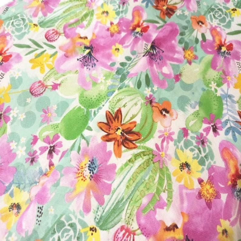 Watercolor Painting Floral pink! 1 Meter of Quality Printed Cotton Fabrics,  by Yard, Fabric Yardage Ship Navy Fabric, Dress Fabrics, Art - fabrics-top