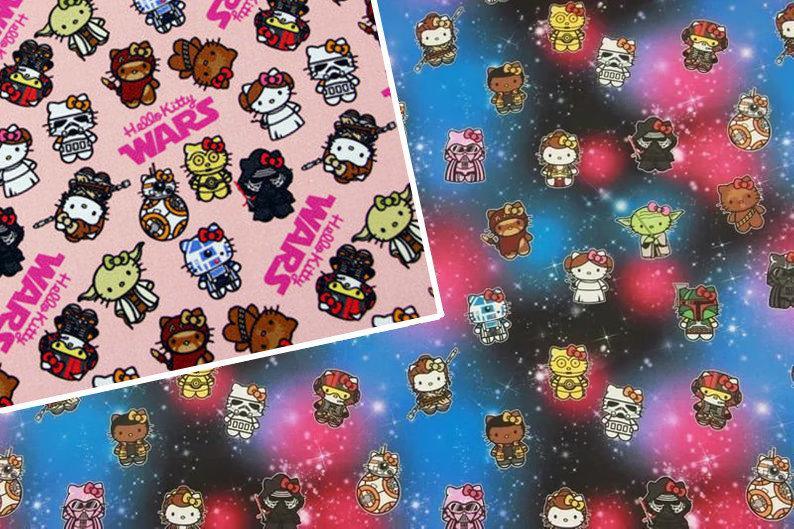 Hello Kitty x Star Wars! 1 Meter Printed Cotton Fabric, Fabric by Yard, Yardage Cotton Bag Fabrics, Children Fabrics, Kids, Japanese