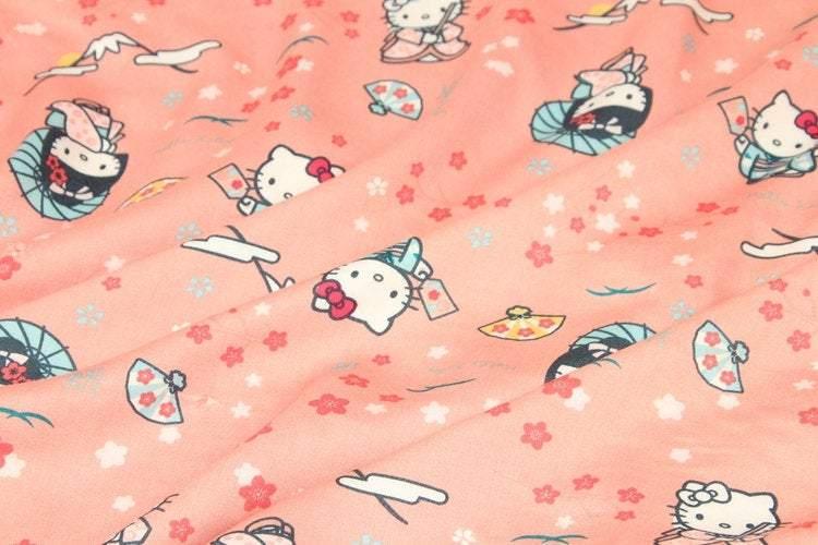 Hello Kitty in Japanese Kimono 2 Colors! 1 Meter Printed Polyester Fabric, Fabric by Yard, Yardage Fabrics, Children Fabrics, Kids, Japanese - fabrics-top