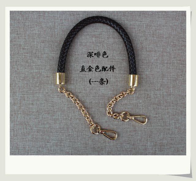 A Braided PU Leather Bag handle With GoldenSilver Chain, flexible edition, total length 60 cm, Golden Clip Hardwares, 6 Colors available - fabrics-top