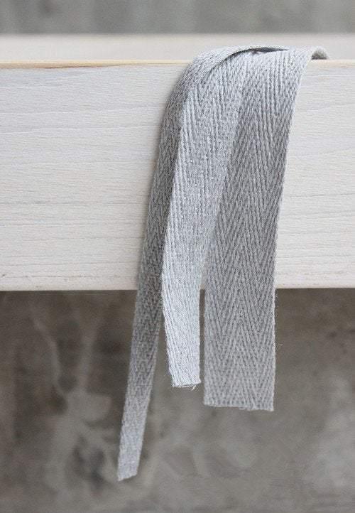 6 Yards of Silver Grey Herringbone Ribbon, 100% Natural Cotton, 6 Yards, 3 width available, Zakka Style - fabrics-top