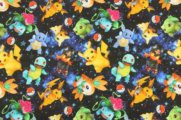 Pikachu Pocket Monster Series 3 Black! 1 Yard Medium Thickness Plain Cotton Fabric, Fabric by Yard, Yardage Cotton Fabrics Style Japanese - fabrics-top