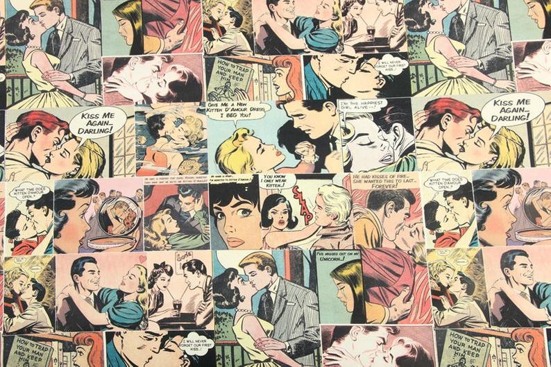 Retro Woman Comics ! 1 meter of Quality Printed Cotton Fabrics by Yard, Fabric Yardage Comics Fabrics