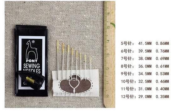 A Pack of India Made Pony 5#6#7#8#9#10#11#12# Sewing Needles, Golden Eyes Sewing Needles,Crewels, 4cm long, 25 needles in each package - fabrics-top