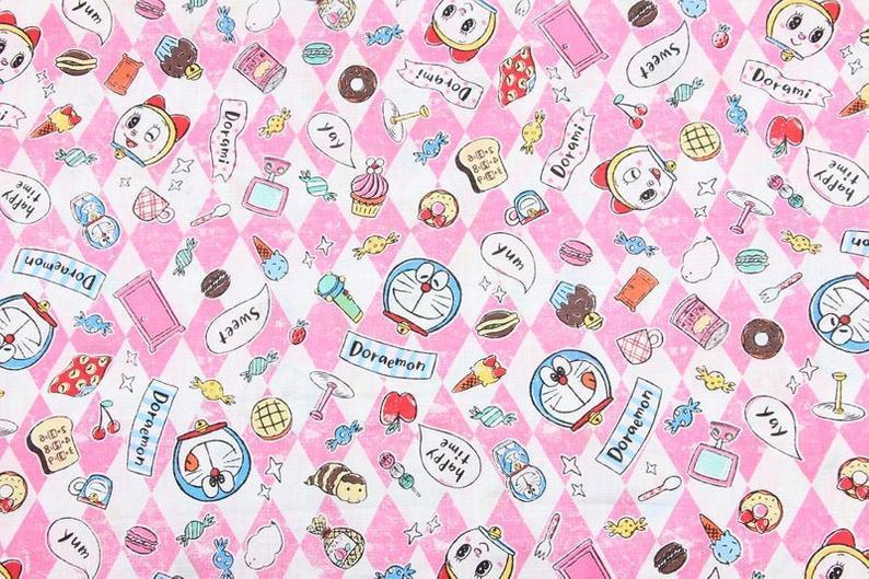 Doraemon Pink! 1 Yard Quality Cotton Plain Fabric, Fabric by Yard, Yardage Cotton Canvas Fabrics for Clothes Bags,  Cool Cats Japanese